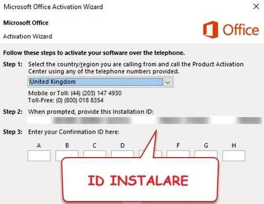 ID activare telefonică office