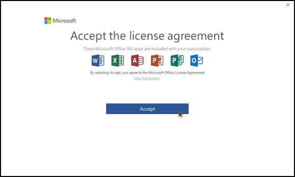 Microsoft Office License Agreement Screen